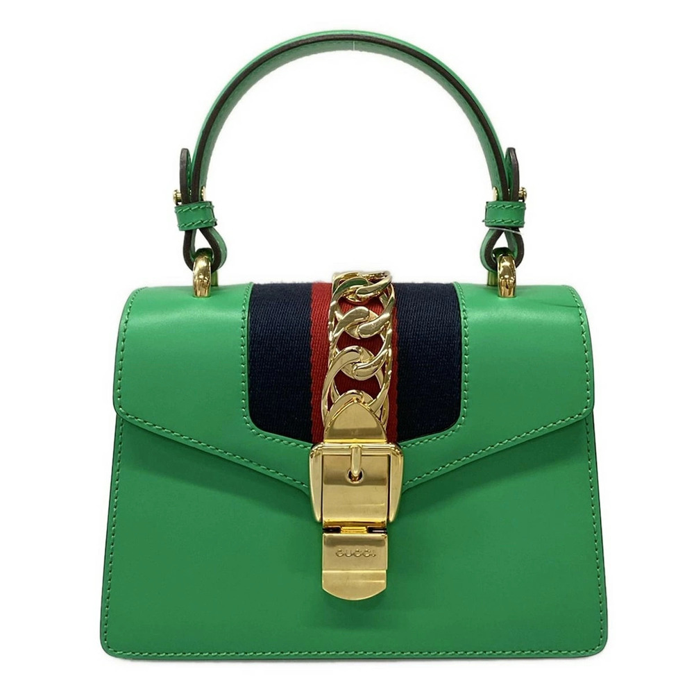 GUCCI Sylvie Handbag Green Leather